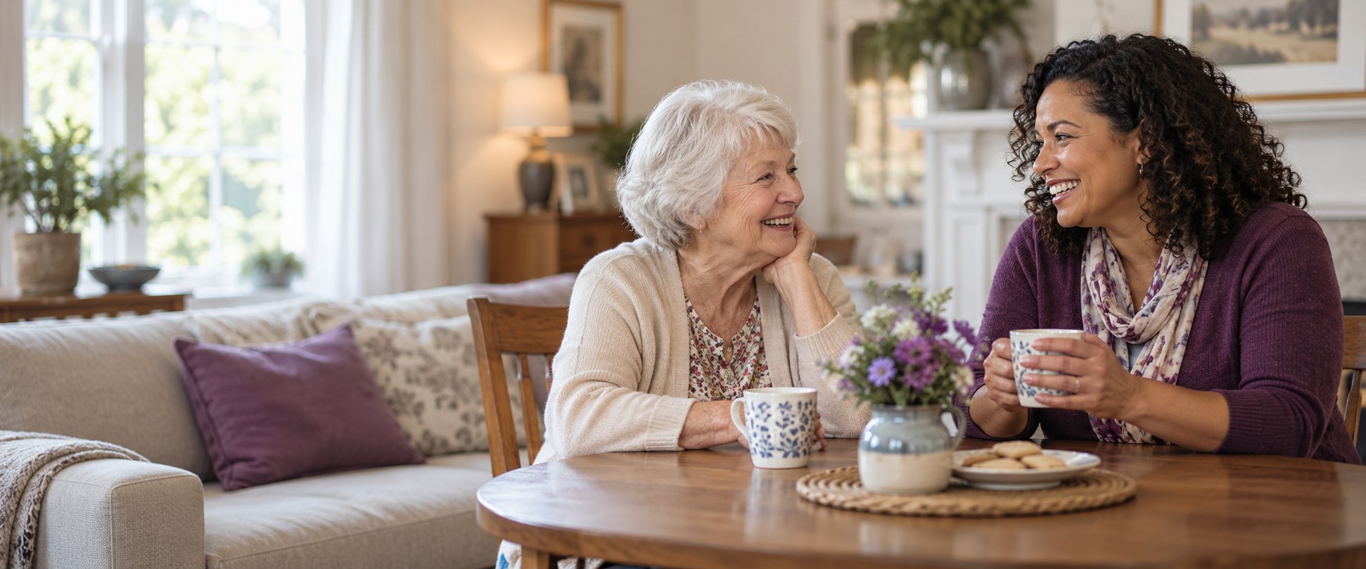 Two women enjoying coffee and conversation together